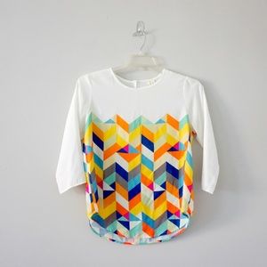 3/4 Sleeve Colorful Geometric Top